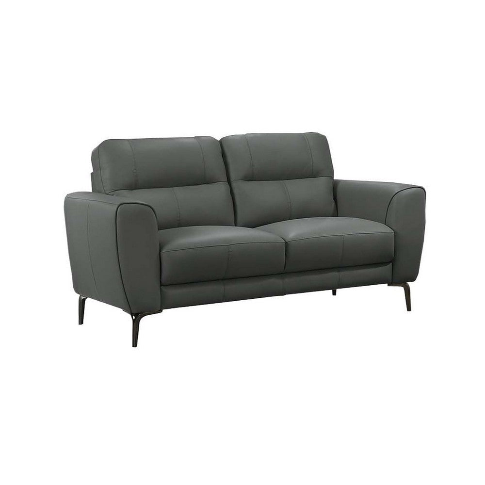 Hena 2pc Sofa and Loveseat Set Black Anthracite Gray Full Leather BM332413