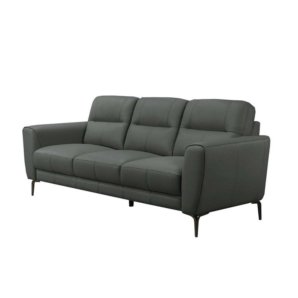 Hena 2pc Sofa and Loveseat Set Black Anthracite Gray Full Leather BM332413