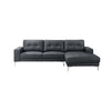 Moa 2pc Sectional Sofa w RAF Chaise, Chrome Legs, Black Full Leather
