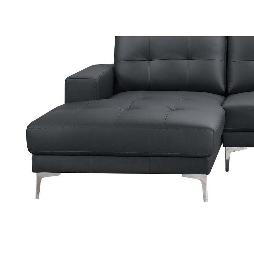 Moa 2pc Sectional Sofa w RAF Chaise Chrome Legs Black Full Leather BM332415