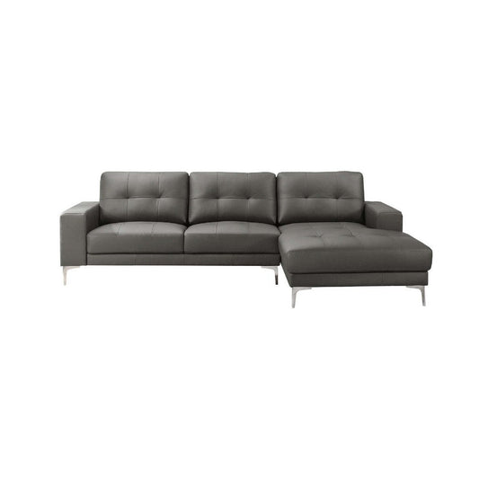 Moa 2pc Sectional Sofa w RAF Chaise, Anthracite Gray Full Leather