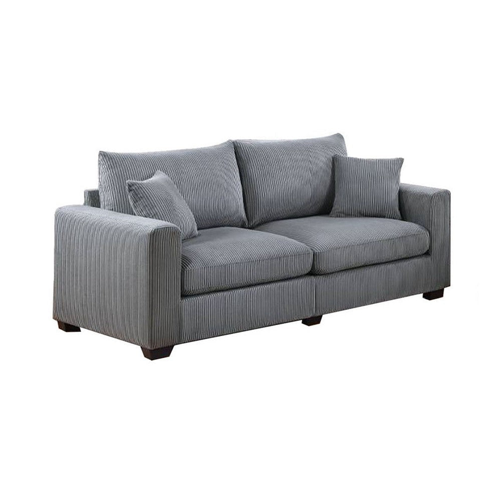 Jesica 2pc Loveseat n Sofa Set 2 Accent Pillows Gray Corduroy Fabric BM332419