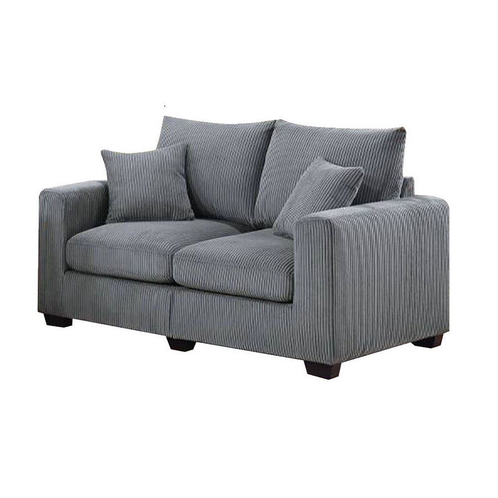 Jesica 2pc Loveseat n Sofa Set 2 Accent Pillows Gray Corduroy Fabric BM332419