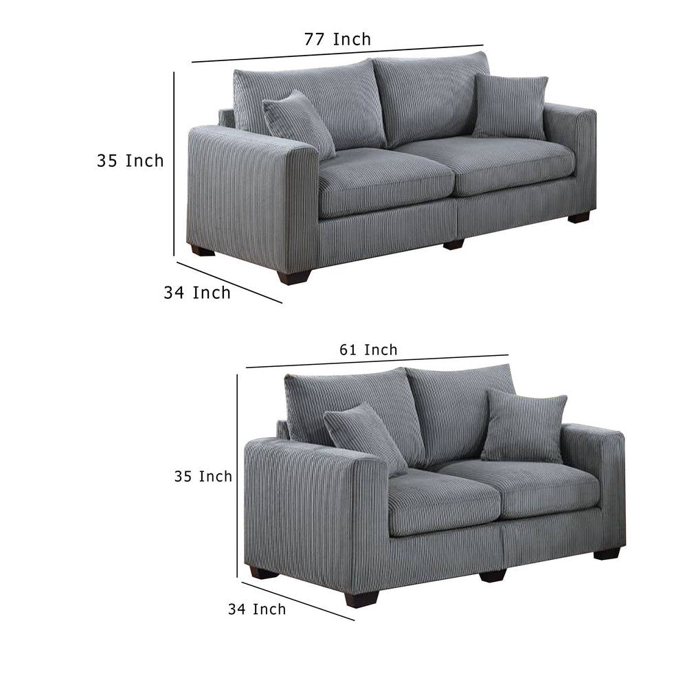 Jesica 2pc Loveseat n Sofa Set 2 Accent Pillows Gray Corduroy Fabric BM332419