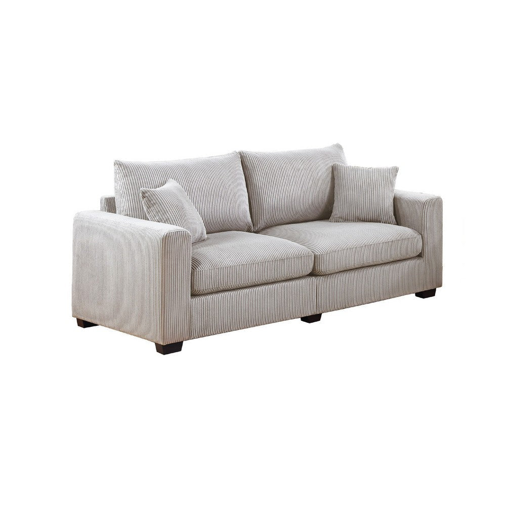 Jesica 2pc Loveseat Sofa Set 2 Accent Pillows Ivory Corduroy Fabric BM332420