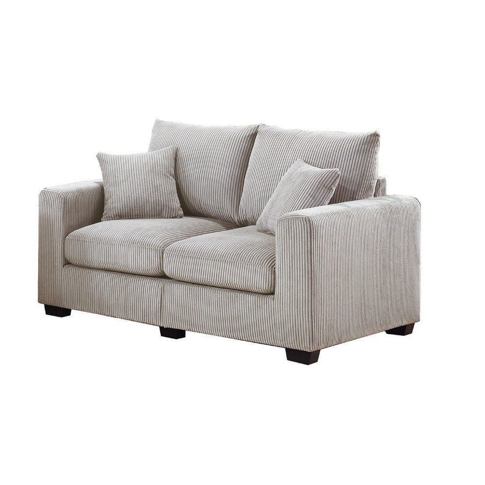 Jesica 2pc Loveseat Sofa Set 2 Accent Pillows Ivory Corduroy Fabric BM332420