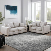 Jesica 2pc Loveseat Sofa Set, 2 Accent Pillows, Ivory Corduroy Fabric