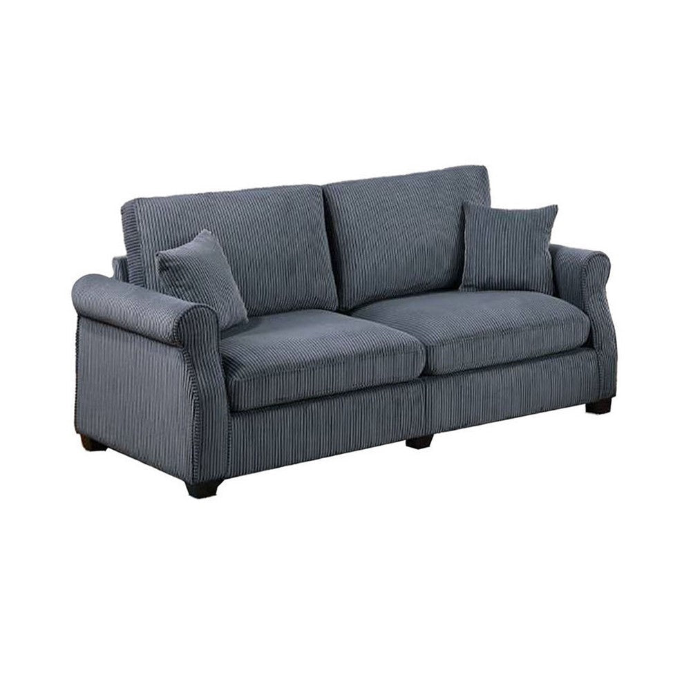 Jesica 2pc Loveseat n Sofa Set 2 Pillows Dark Gray Corduroy Fabric BM332421