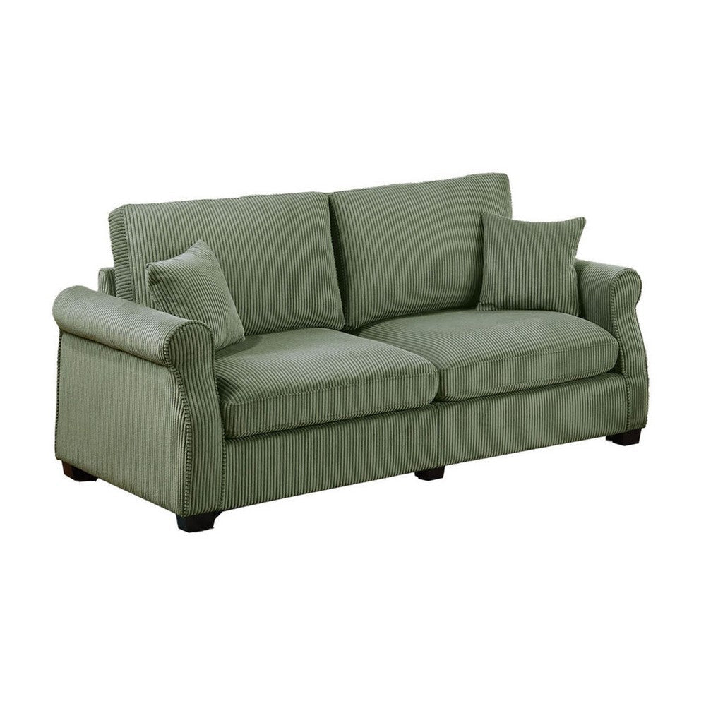 Jesica 2pc Loveseat n Sofa Set 2 Pillows Sage Green Corduroy Fabric BM332422