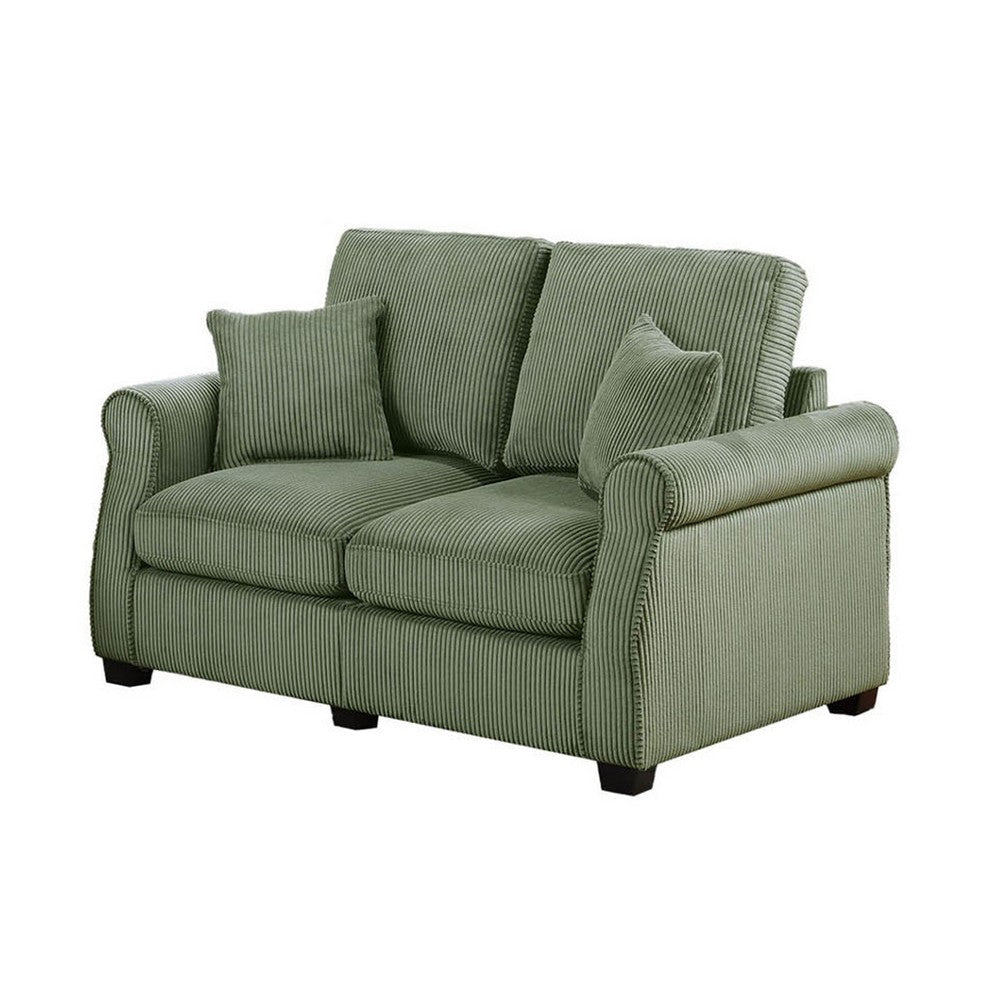 Jesica 2pc Loveseat n Sofa Set 2 Pillows Sage Green Corduroy Fabric BM332422
