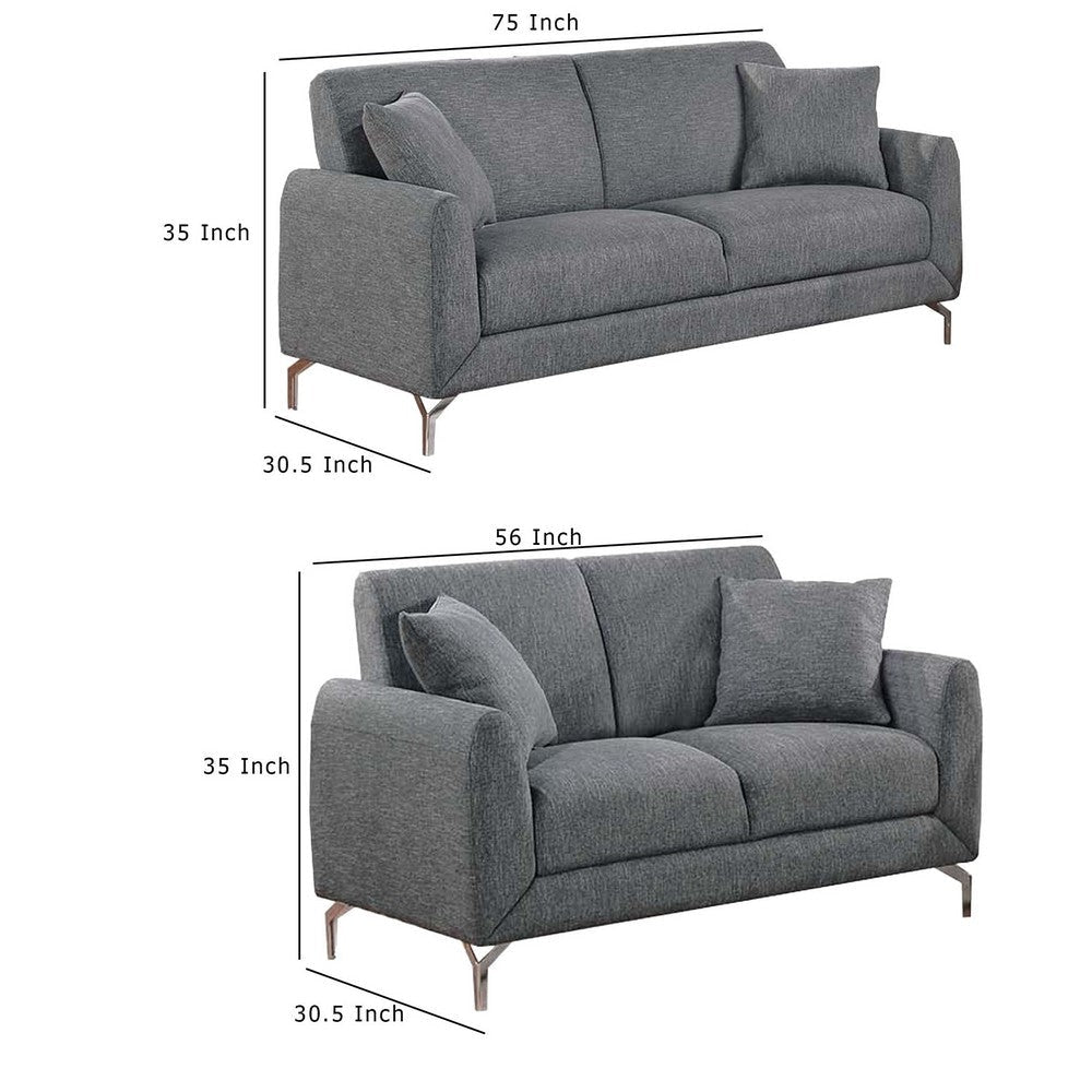 Rena 2pc Sofa and Loveseat Set 2 Pillows Dark Gray Burlap Fabric BM332423