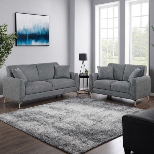 Rena 2pc Sofa and Loveseat Set, 2 Pillows, Dark Gray Burlap Fabric
