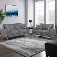 Rena 2pc Sofa and Loveseat Set, 2 Pillows, Dark Gray Burlap Fabric
