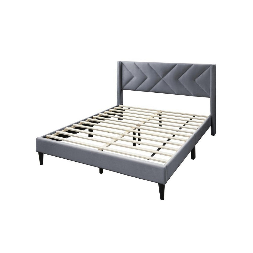 Reno Queen Size Bed Modern X Channel Tufted Gray Velvet Upholstery BM332425
