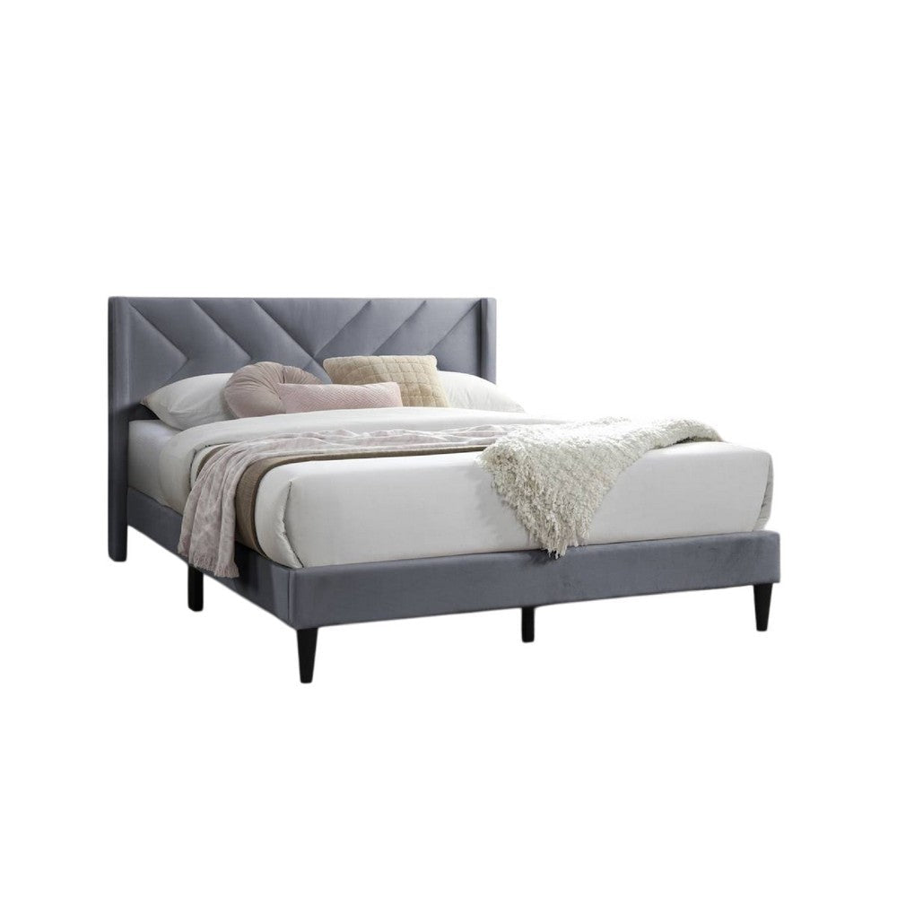 Reno Queen Size Bed Modern X Channel Tufted Gray Velvet Upholstery BM332425