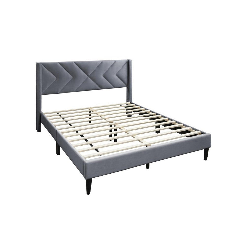 Reno Queen Size Bed Modern X Channel Tufted Gray Velvet Upholstery BM332425