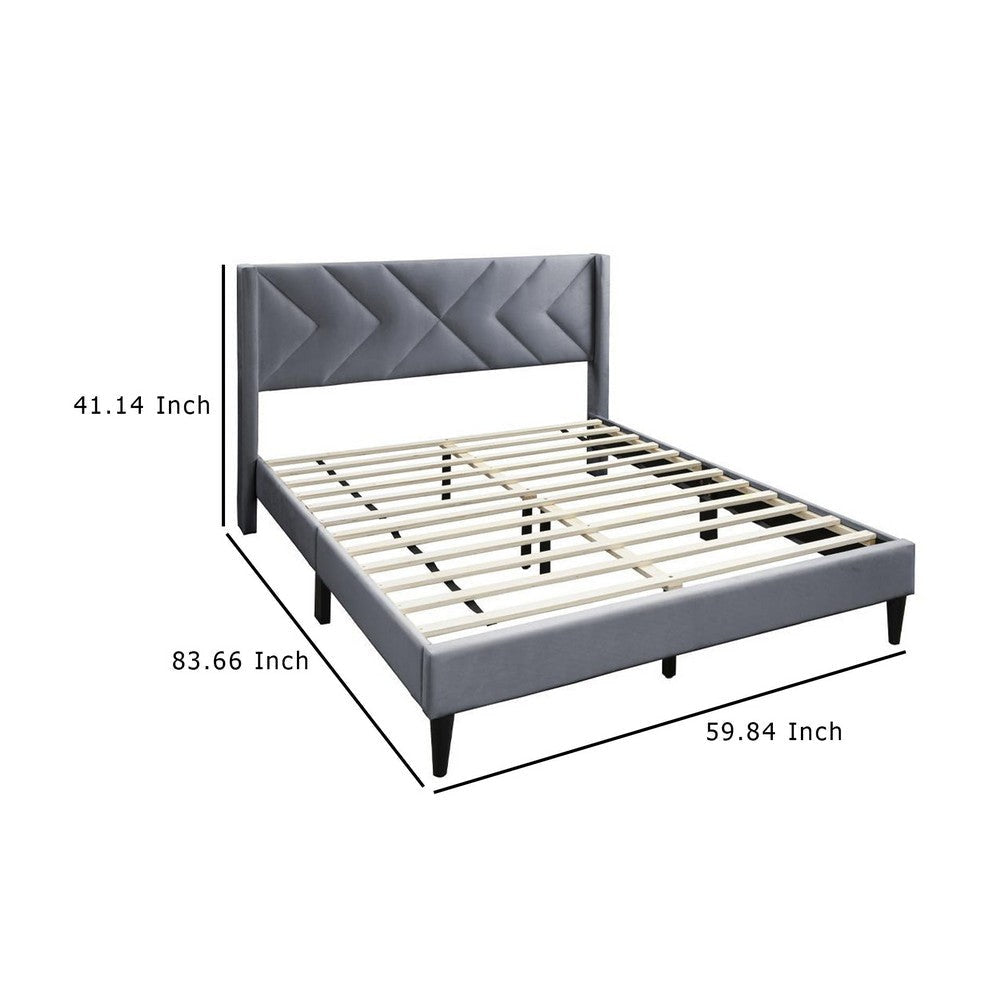 Reno Queen Size Bed Modern X Channel Tufted Gray Velvet Upholstery BM332425