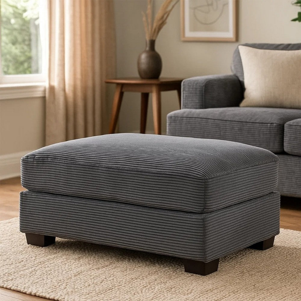 Lomi Cocktail Ottoman, Dark Gray Corduroy, Black Legs, 45 x 28 Inch