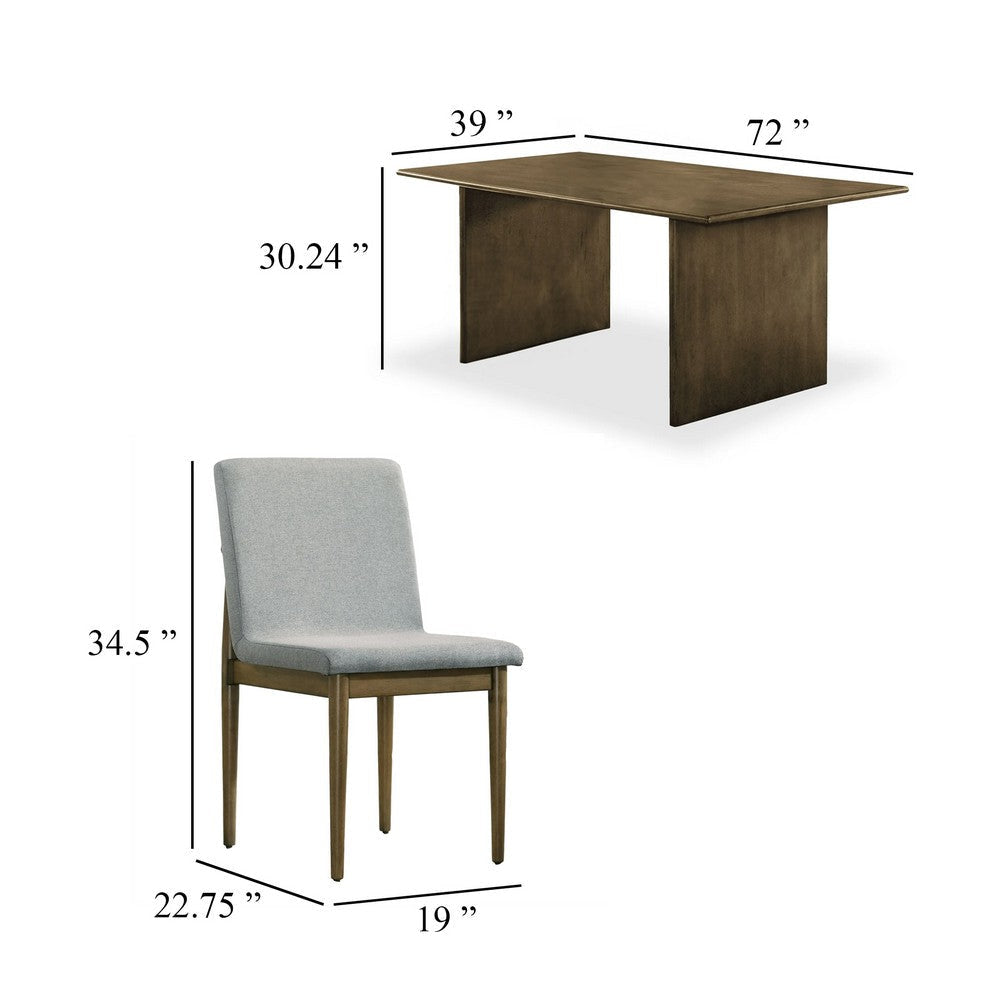 Heln 7pc Dining Table and Chair Set Light Gray Fabric Natural Brown BM332451
