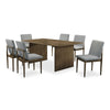 Heln 7pc Dining Table and Chair Set, Light Gray Fabric, Natural Brown