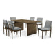 Heln 7pc Dining Table and Chair Set, Light Gray Fabric, Natural Brown