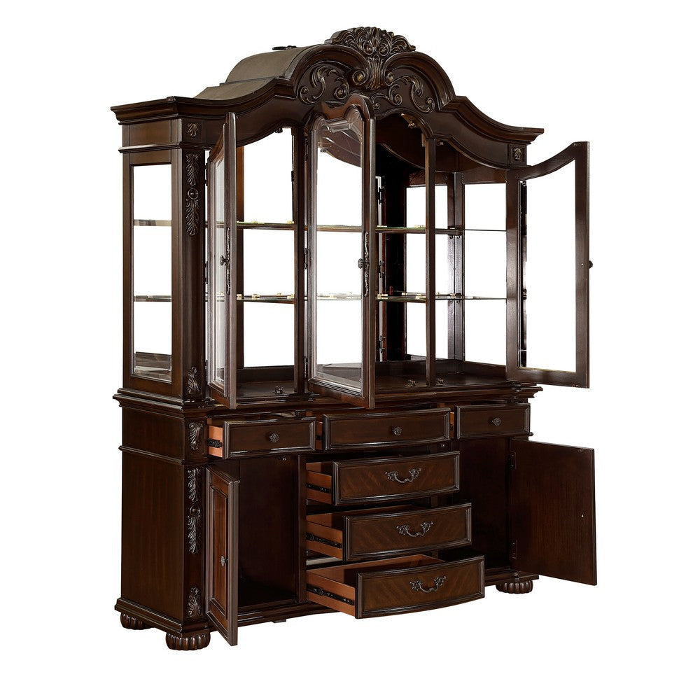Eva Buffet China Cabinet with Hutch Baroque Cherry Brown 87 Inch BM332453