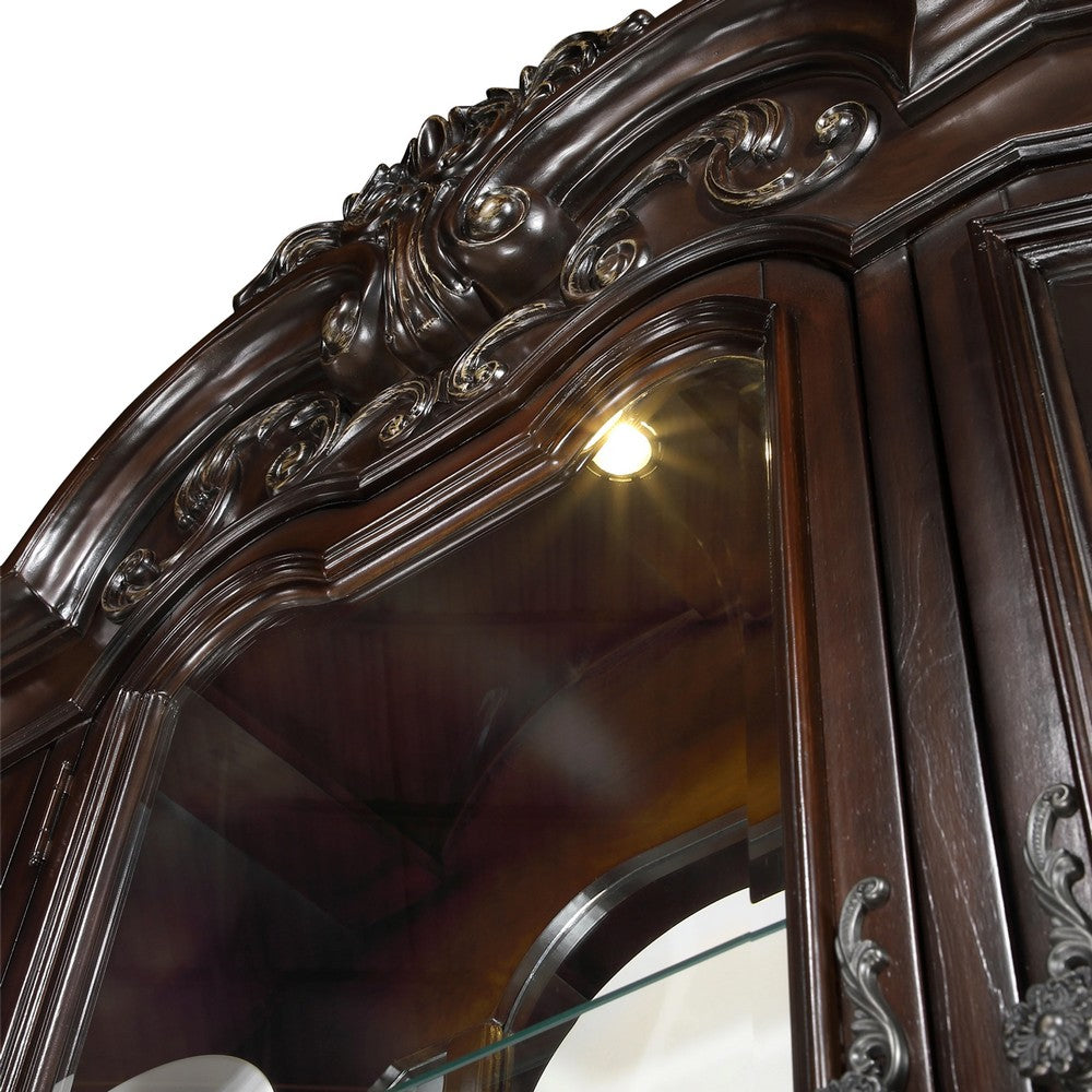 Eva Buffet China Cabinet with Hutch, Baroque Cherry Brown, 87 Inch