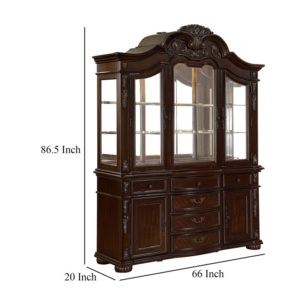 Eva Buffet China Cabinet with Hutch, Baroque Cherry Brown, 87 Inch