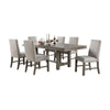 Genu 7pc Dining Table and Chair Set, 66-84 Extendable Top, Gray Fabric