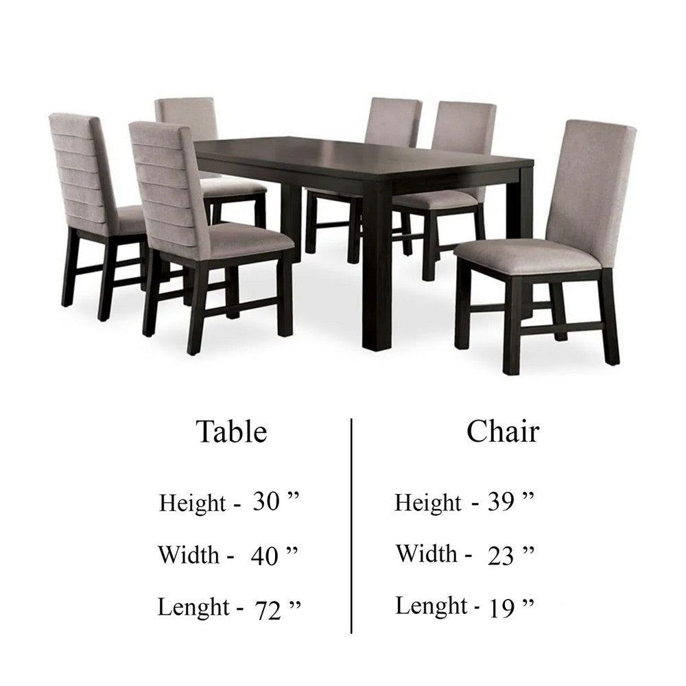 Renu 7pc Dining Table and Chair Set 72 Inch Top Gray Linen Black BM332459