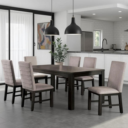 Renu 7pc Dining Table and Chair Set, 72 Inch Top, Gray Linen, Black