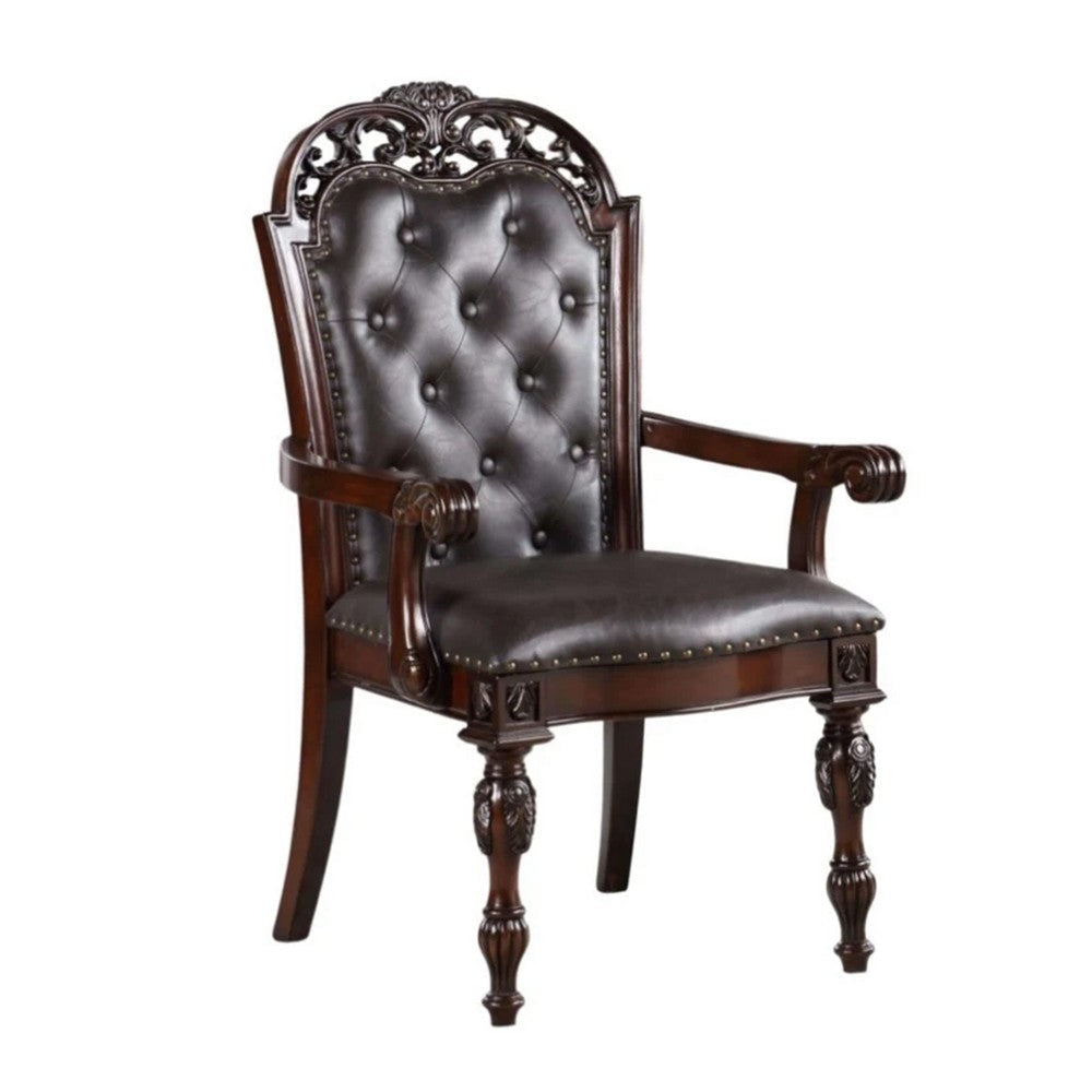 Eva 7pc Dining Table and Chair Set Brown Faux Leather 72-93 Inch BM332460