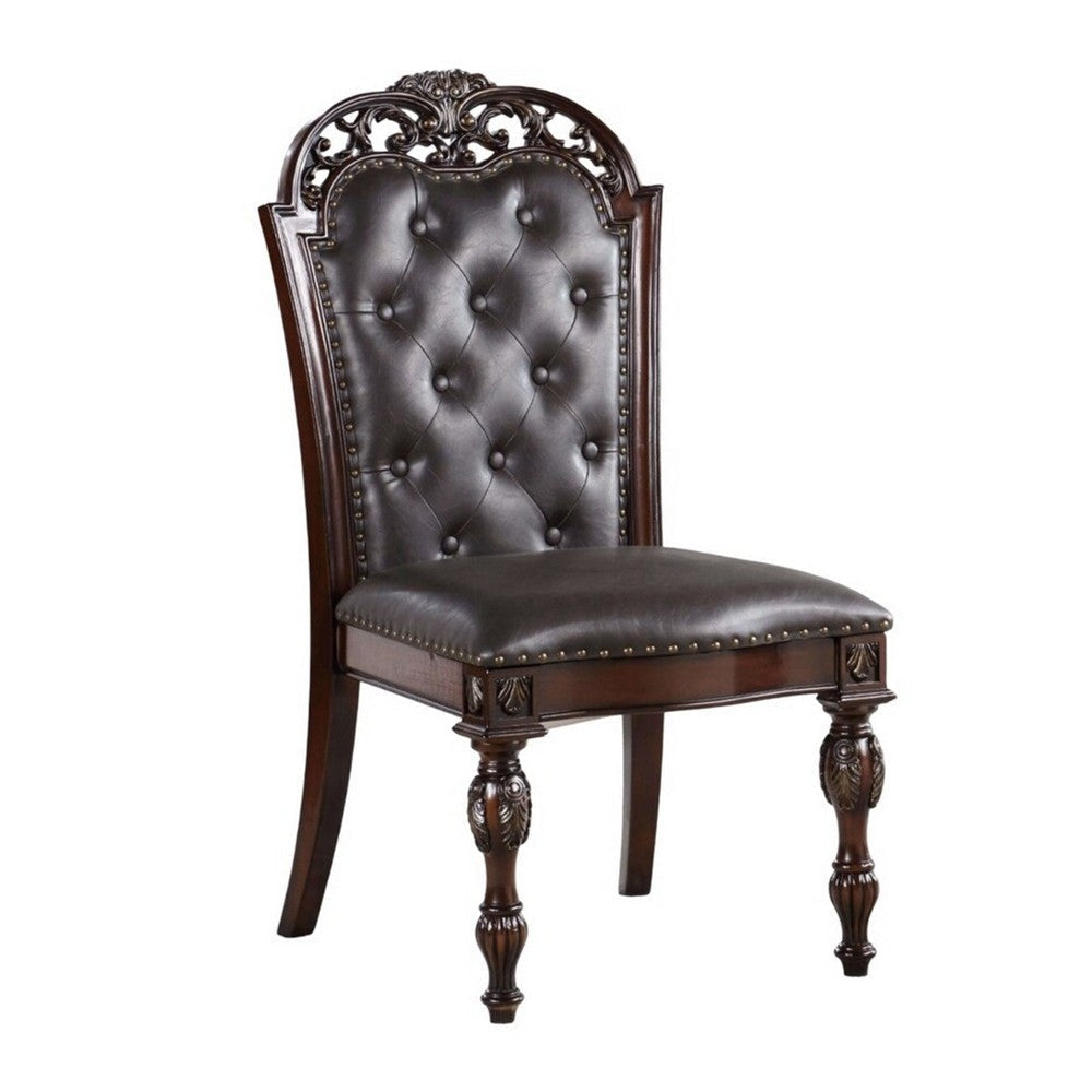 Eva 7pc Dining Table and Chair Set Brown Faux Leather 72-93 Inch BM332460