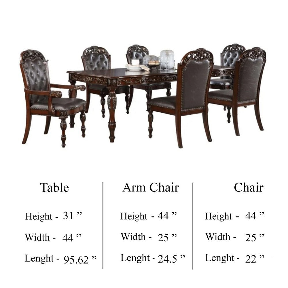 Eva 7pc Dining Table and Chair Set Brown Faux Leather 72-93 Inch BM332460