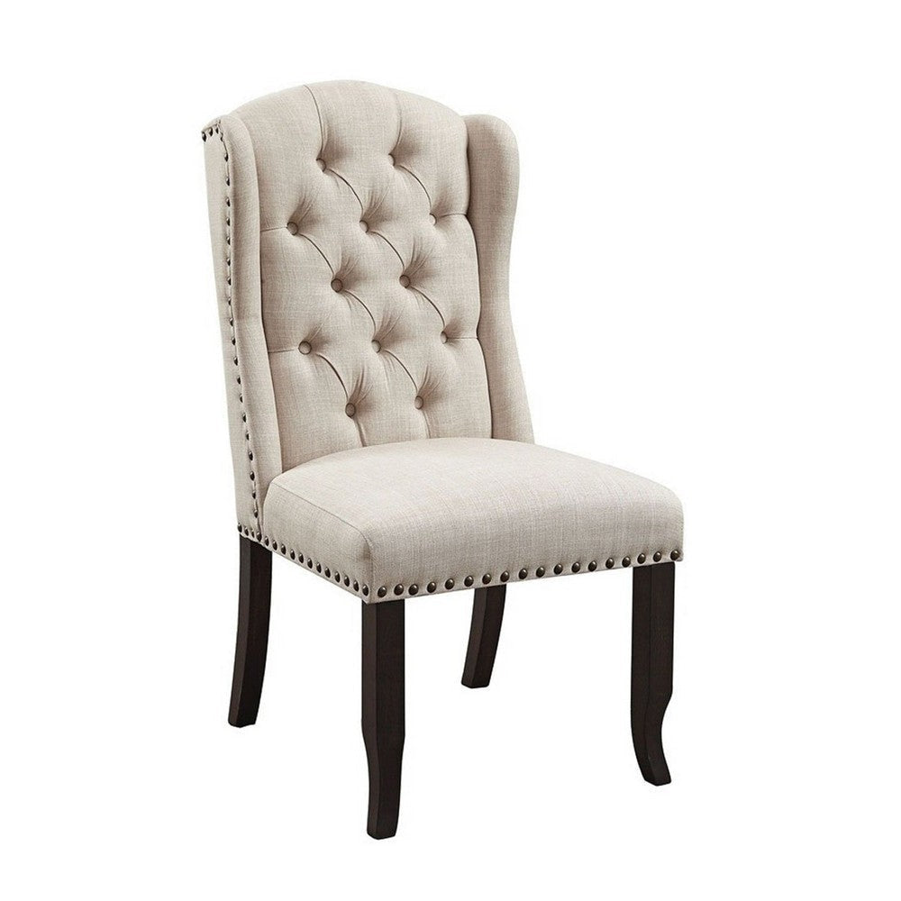 Bega 6pc Dining Table Bench Wingback Chair Set Beige Black Wood BM332462