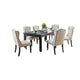 Bega 7pc Dining Table and Wingback Chair Set Beige Linen Black Wood BM332463
