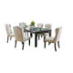 Bega 7pc Dining Table and Wingback Chair Set, Beige Linen, Black Wood