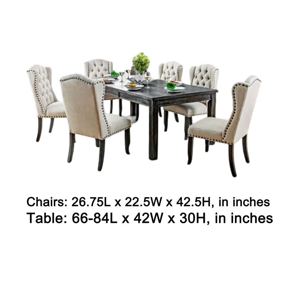 Bega 9pc Dining Table and Wingback Chair Set Beige Linen Black Wood BM332464