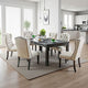 Bega 9pc Dining Table and Wingback Chair Set, Beige Linen, Black Wood