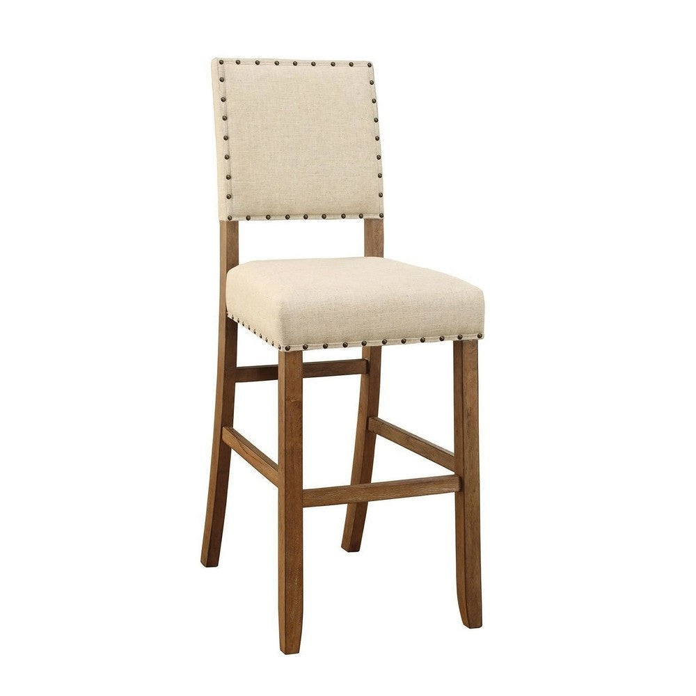 Bega 5pc Bar Height Table and Chair Set Ivory Linen Rustic Oak Wood BM332465