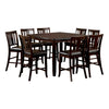 Demy 7pc Counter Height Table, Chairs Set, Brown Faux Leather, Wood