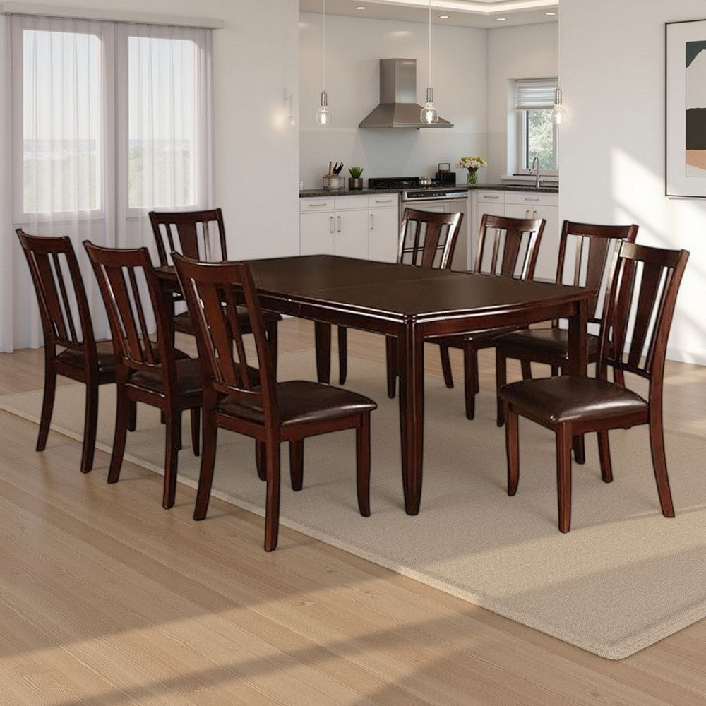 Demy 7pc Dining Table and 6 Chairs Set, Espresso Brown Faux Leather
