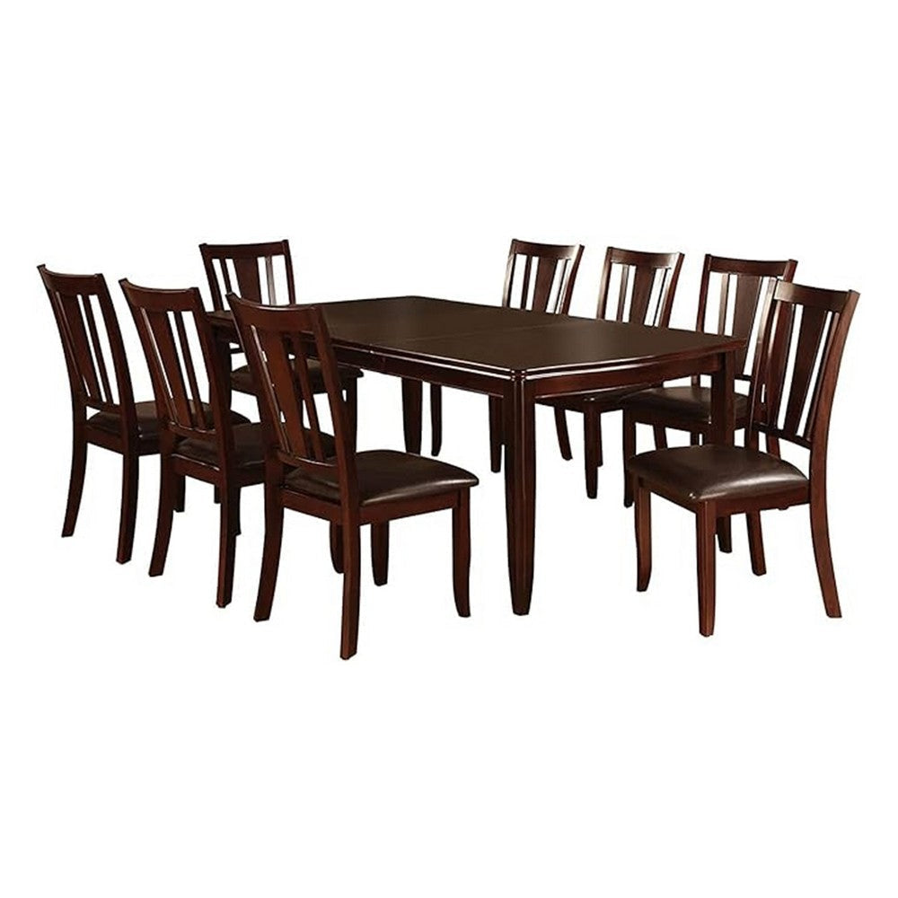 Demy 9pc Dining Table and 8 Chairs Set, Espresso Brown Faux Leather