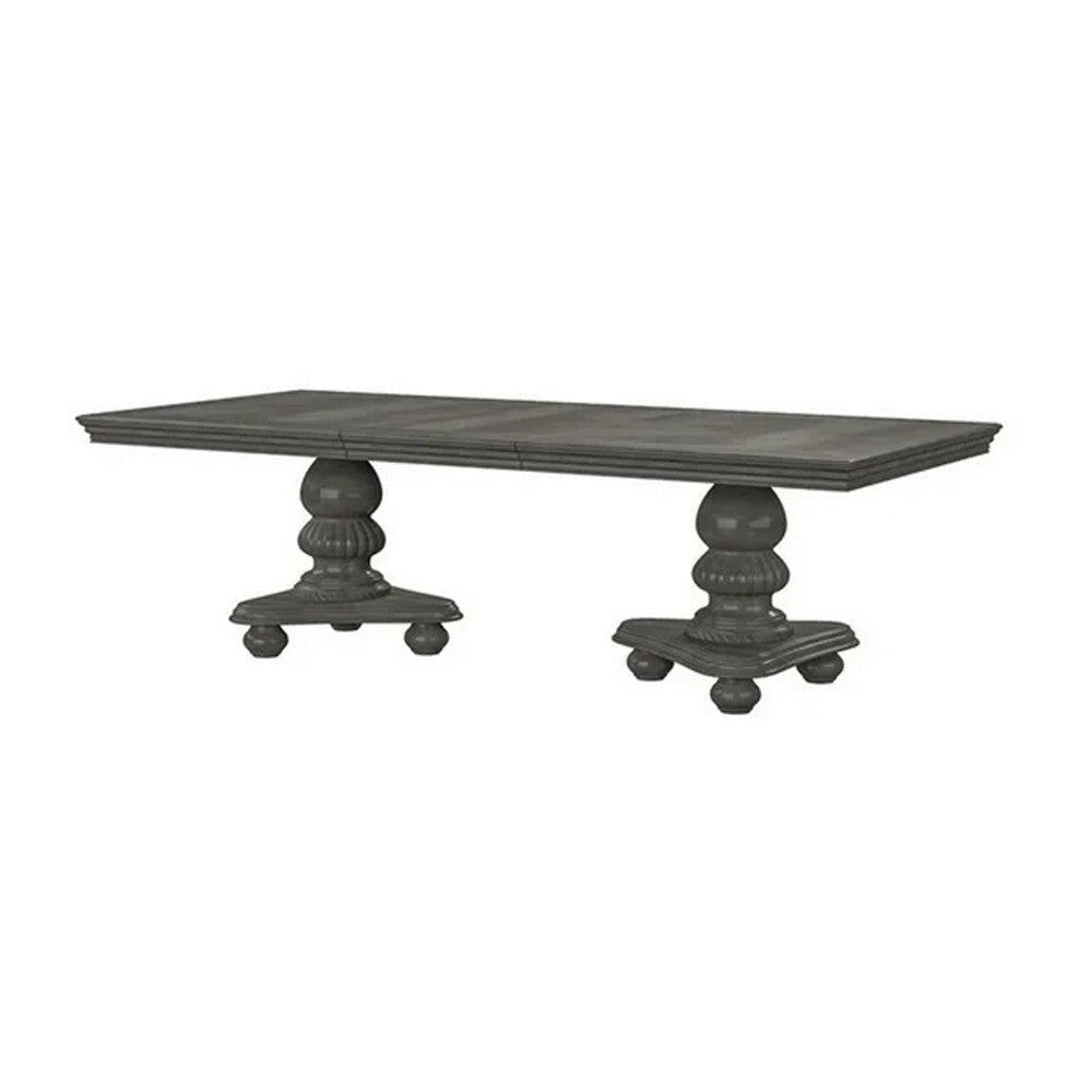 Ena 7pc Dining Table Set Gray Faux Leather Extendable 79-103 Inch BM332473