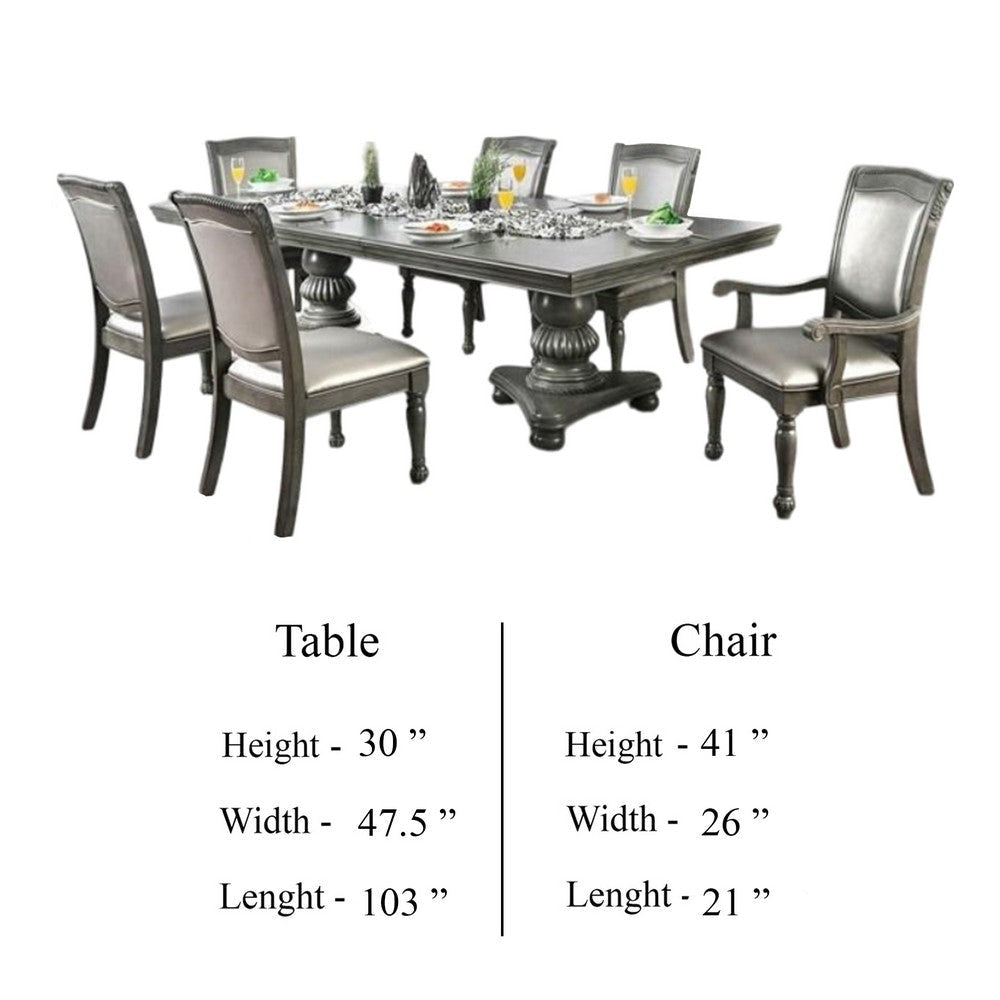 Ena 7pc Dining Table Set Gray Faux Leather Extendable 79-103 Inch BM332473
