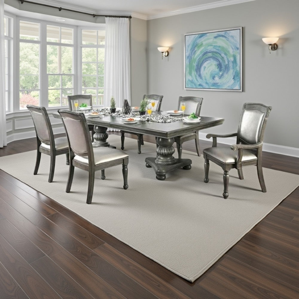 Ena 7pc Dining Table Set, Gray Faux Leather, Extendable 79-103 Inch