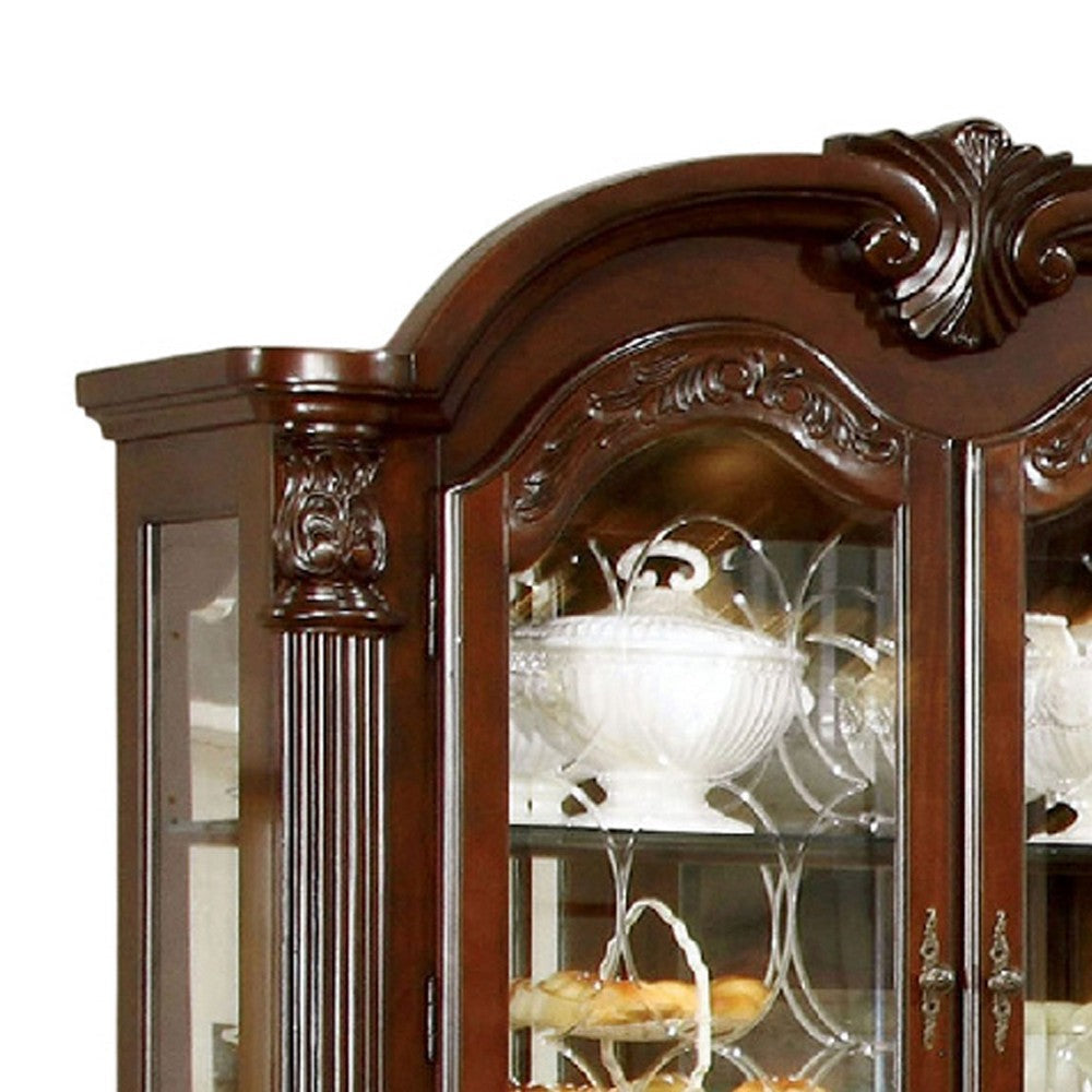 Mina China Buffet Cabinet with Hutch Glass Doors Cherry Brown Wood BM332477