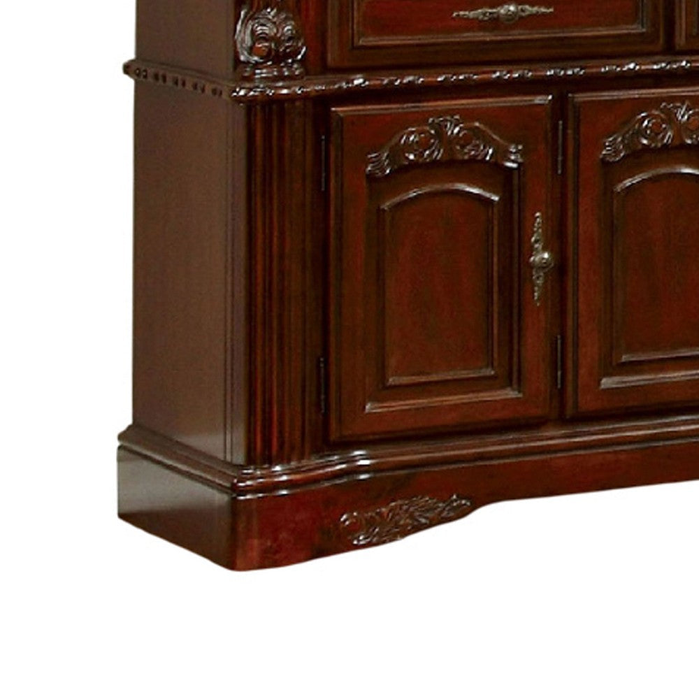 Mina China Buffet Cabinet with Hutch Glass Doors Cherry Brown Wood BM332477