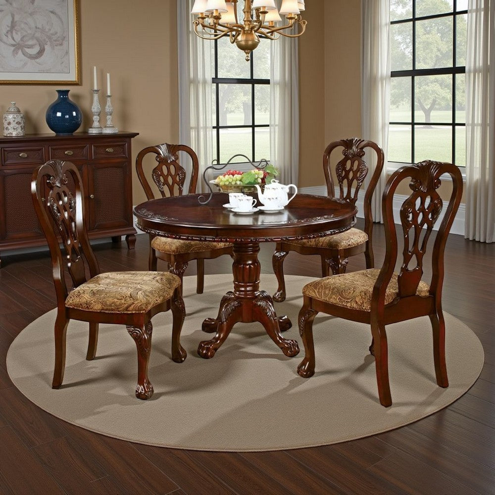 Mina 5pc Dining Table n Chair Set 48 Inch Round Cherry Brown Wood Top BM332478
