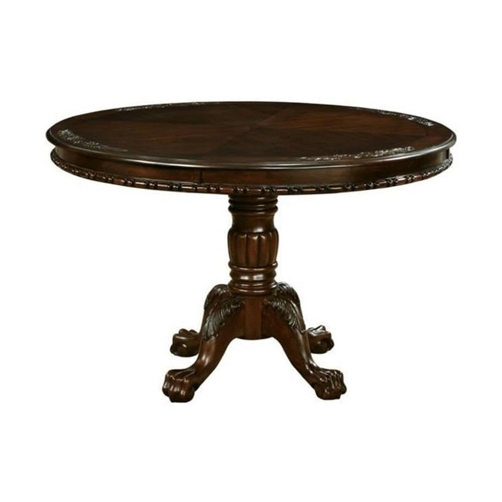 Mina Dining Table, 48 Inch Round Cherry Brown Top w Pedestal Base